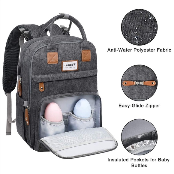 Baby Diaper Bag with Charging Port & Compartments - Picture 3 of 8